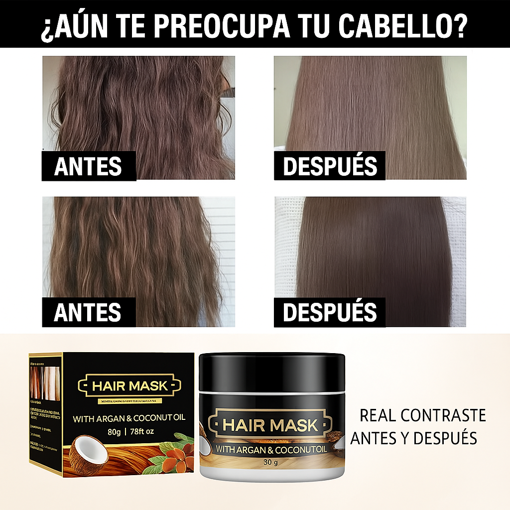 Mascarilla de queratina | Capilar Nutritiva con Argán y Coco – Suavidad y Brillo Instantáneo