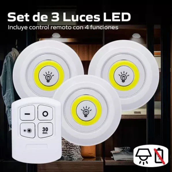 Set 3 Luces Led Inalámbricas Control Remoto!