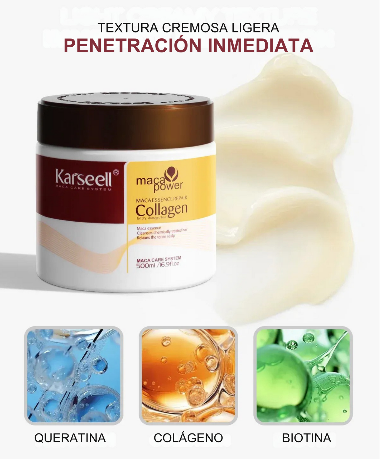 Mascarilla Capilar Karseell® con Colágeno y Aceite de Argán – Reparación, Hidratación y Brillo 500ml