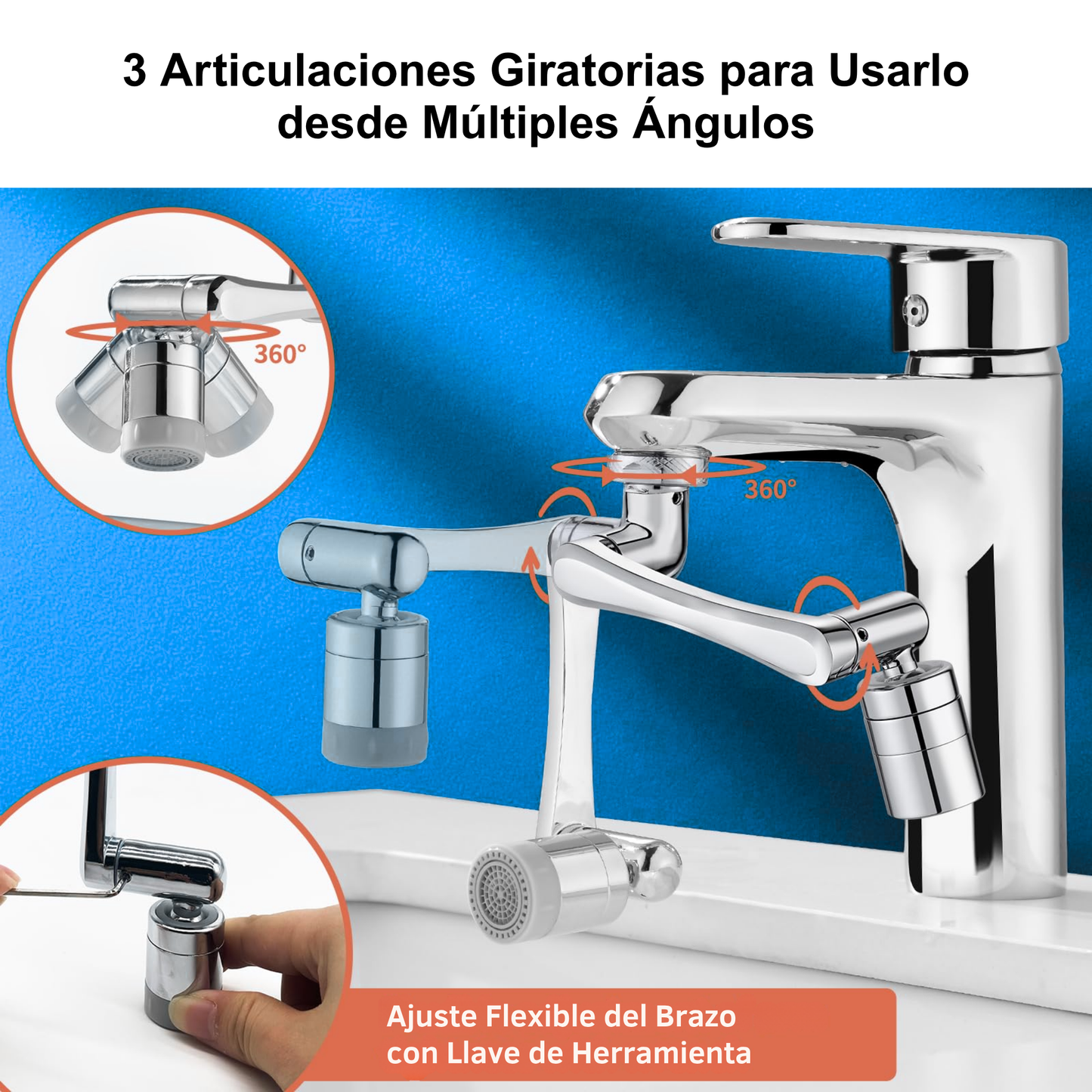 Extensor de Grifo Giratorio 1080° – Brazo Robótico Universal Multifuncional para Lavar Manos, Cabello, Cara y Más