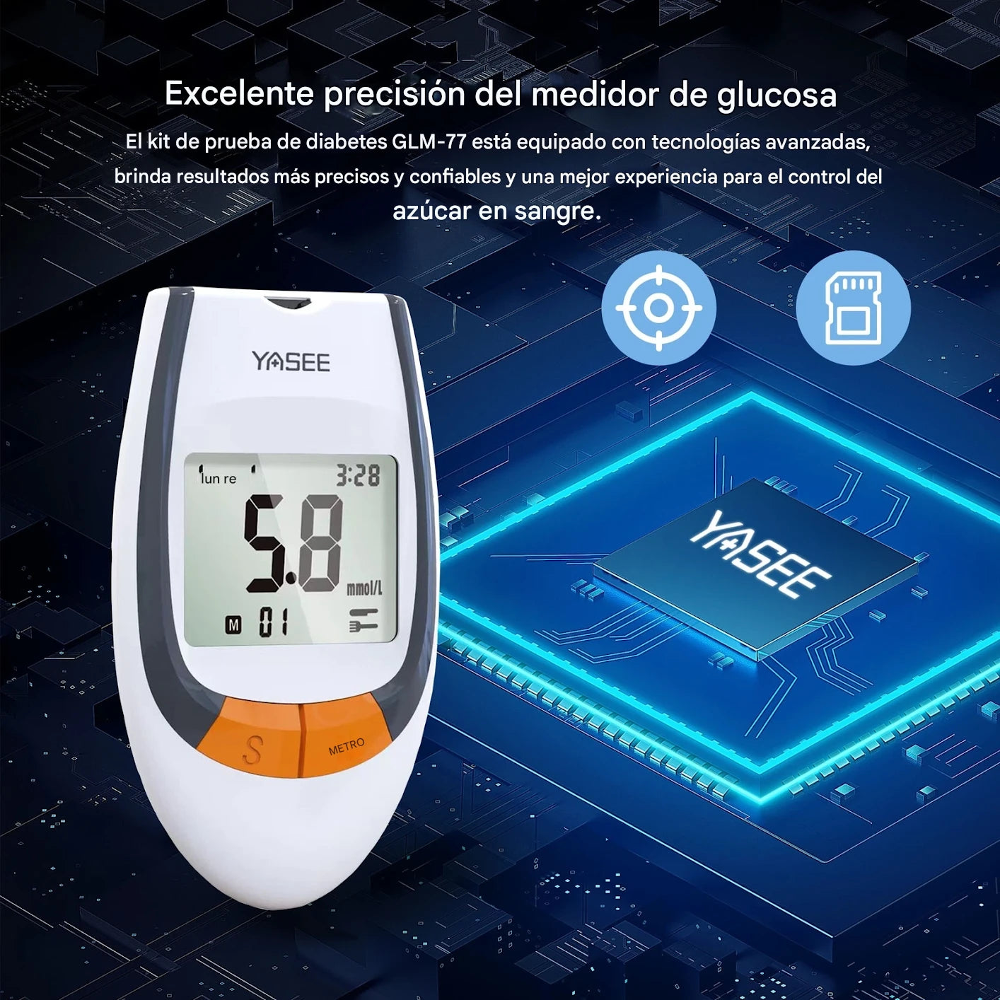 Medidor de Glucosa en Sangre YASEE GLS‑77 – Kit Completo (50 Tiras + 50 Lancetas)