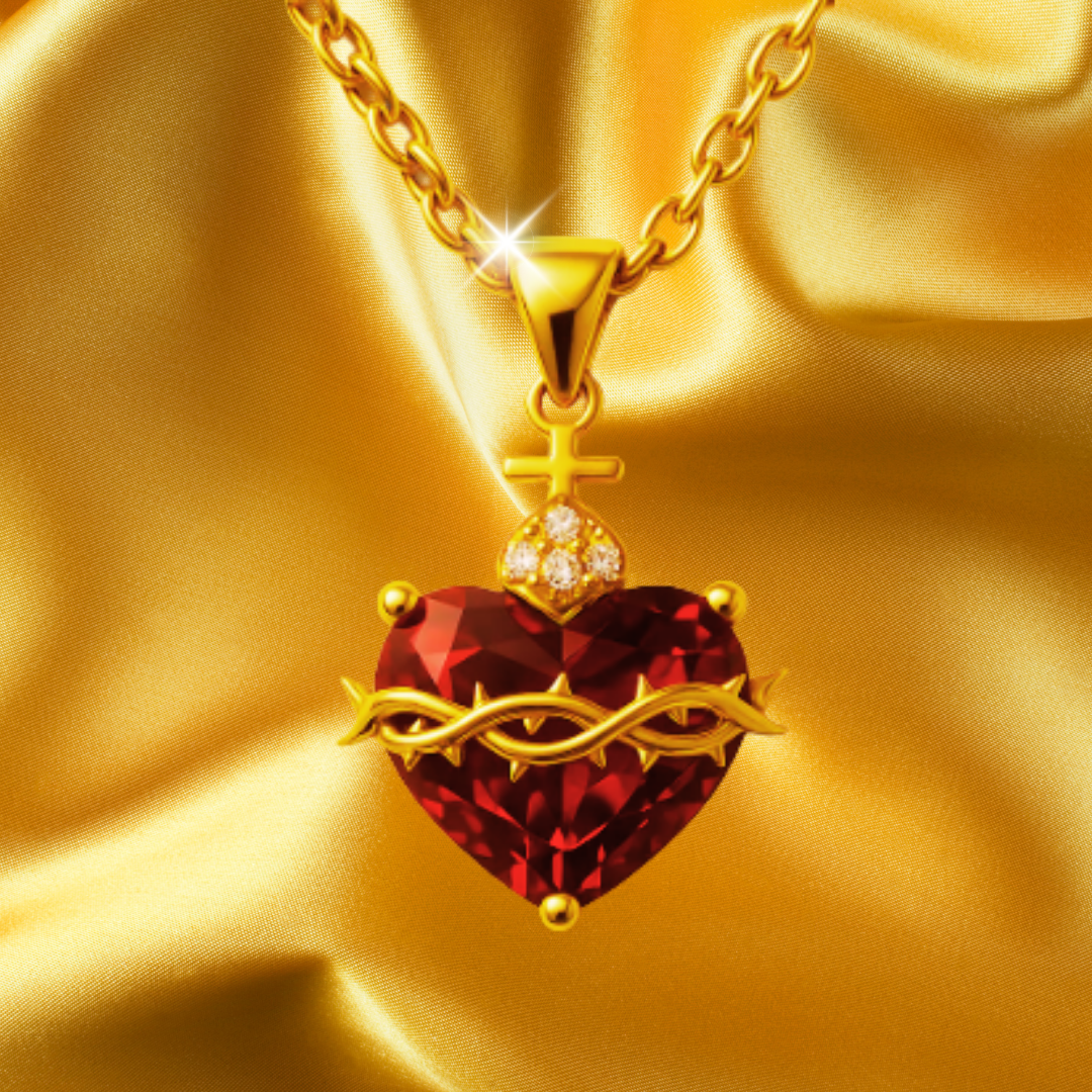 Colgante y collar de rubí del sagrado corazón