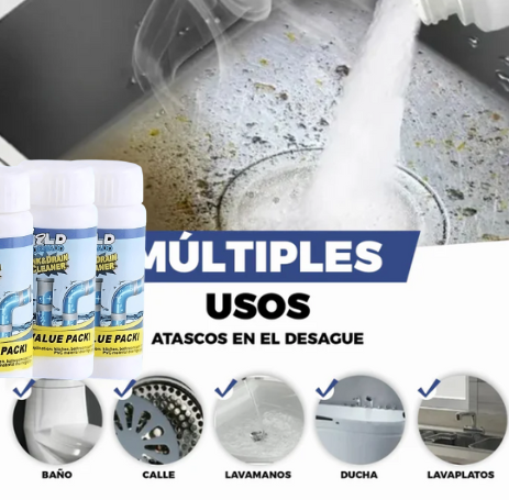 Pack x3 Limpiador Alcalino para Drenajes – Destapa WC, Duchas y Lavaplatos sin Esfuerzo