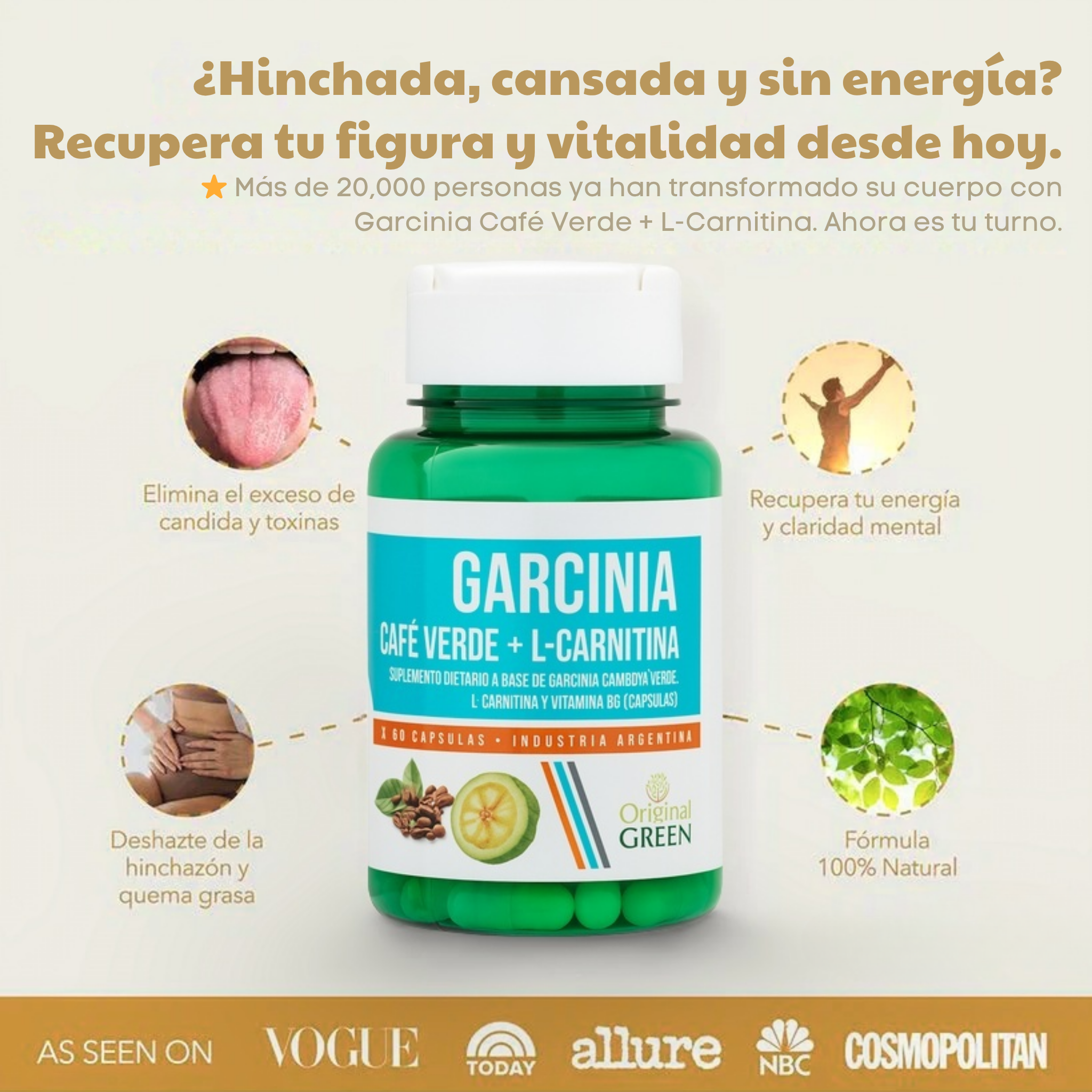 Garcinia Café Verde + L-Carnitina – Desintoxica, Reduce Hinchazón y Acelera la Quema de Grasa