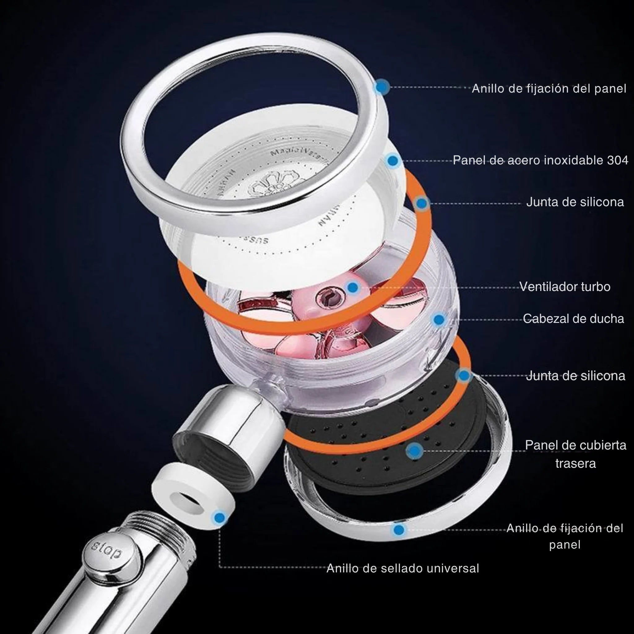 TurboShower™ 360° – Cabezal de Ducha de Alta Presión y Ahorro de Agua