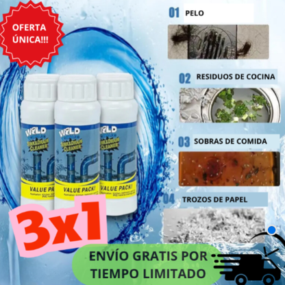 Pack x3 Limpiador Alcalino para Drenajes – Destapa WC, Duchas y Lavaplatos sin Esfuerzo