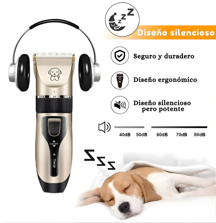 Recortador de pelo profesional para mascotas: silencioso, inalámbrico y preciso.